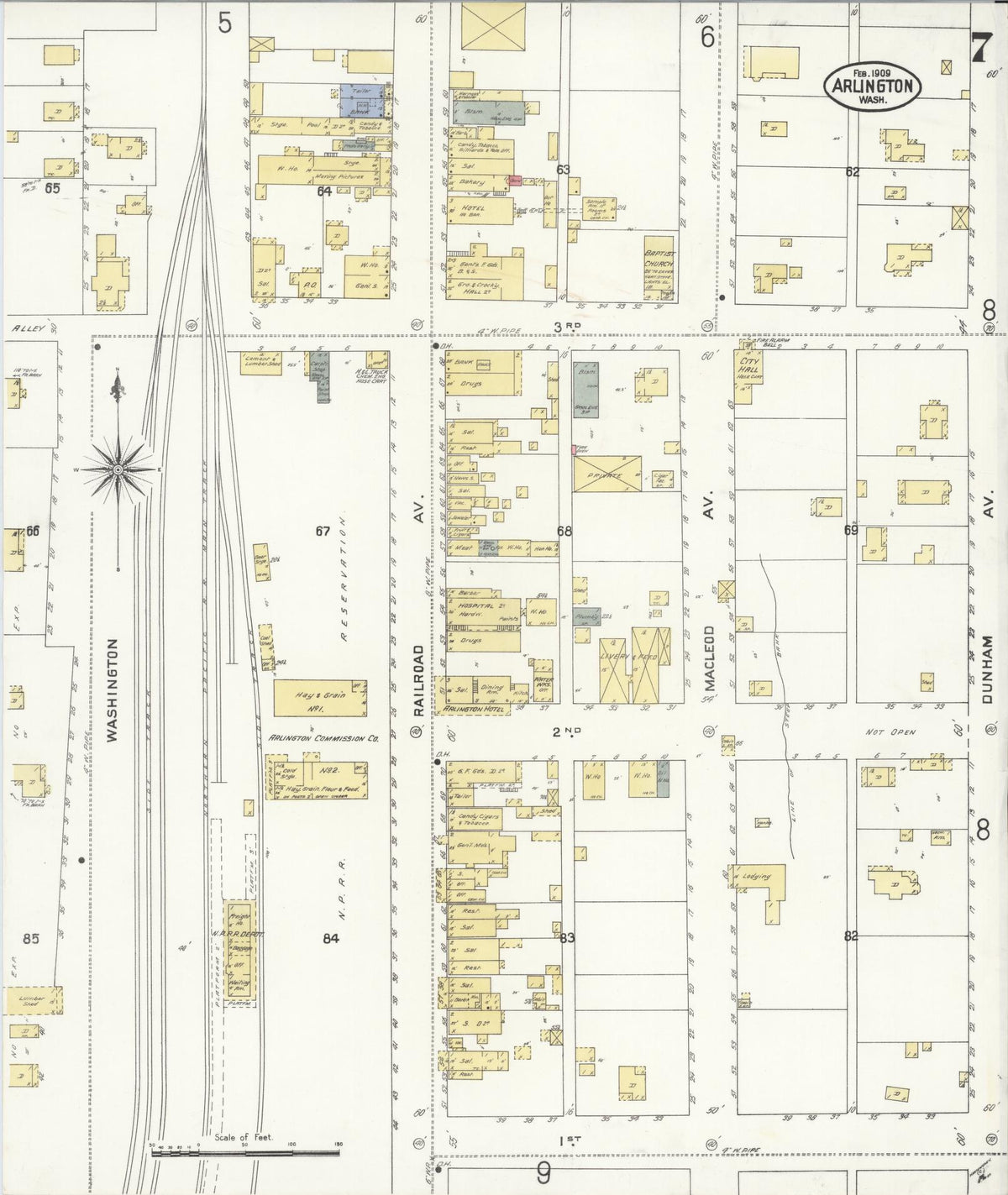 Sanborn Fire Insurance Map from Arlington, Snohomish County, Washington (1909), Sheet #0007 - Complete Map Set gallery image, historic Sanborn map, vintage wall art, Washington Washington