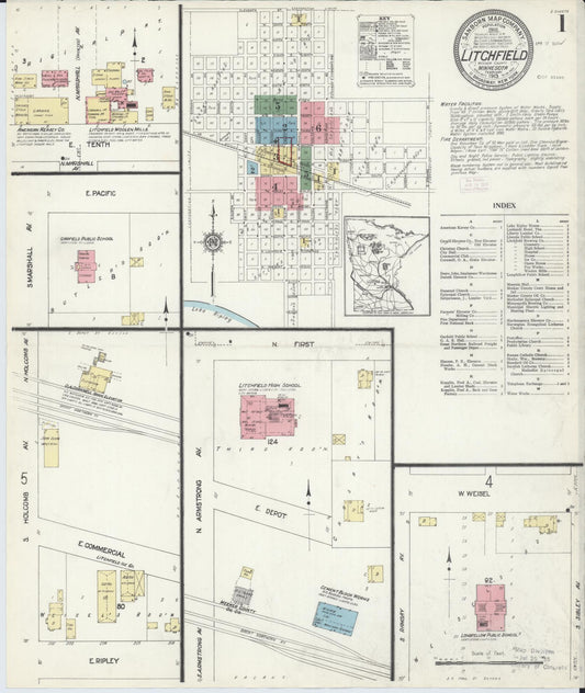 Sanborn Fire Insurance Map from Litchfield, Meeker County, Minnesota (1913), Sheet #0001 - Complete Map Set gallery image, historic Sanborn map, vintage wall art, Minnesota Minnesota