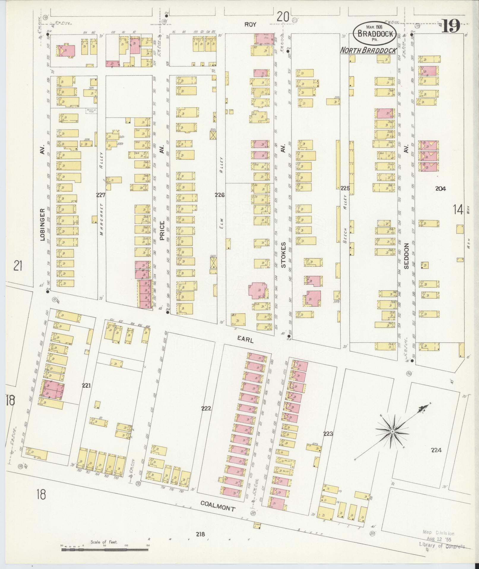 Sanborn Fire Insurance Map from Braddock, Allegheny County, Pennsylvania (1908), Sheet #0019 - Historic Sanborn Fire Insurance Map Print, vintage old map wall art, antique decor, genealogy gift, Pennsylvania Pennsylvania map