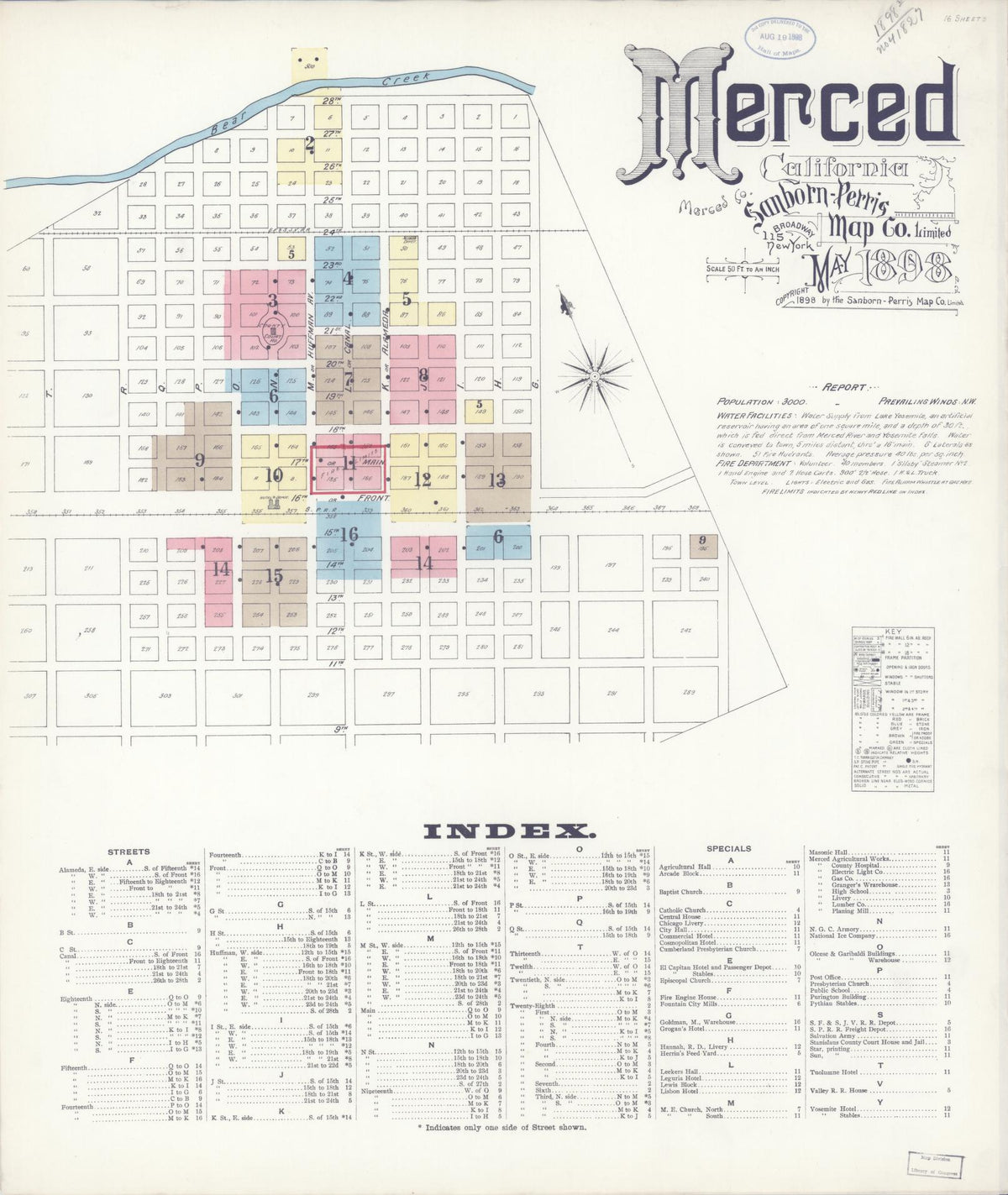 Sanborn Fire Insurance Map from Merced, Merced County, California (1898), Sheet #0001 - Complete Map Set gallery image, historic Sanborn map, vintage wall art, California California