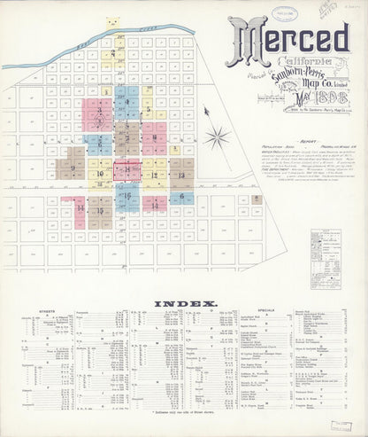 Sanborn Fire Insurance Map from Merced, Merced County, California (1898), Sheet #0001 - Complete Map Set gallery image, historic Sanborn map, vintage wall art, California California
