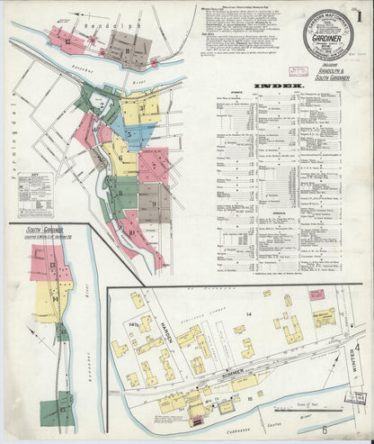 Sanborn Fire Insurance Map from Gardiner, Kennebec County, Maine (1910), Sheet #0001 - Complete Map Set gallery image, historic Sanborn map, vintage wall art, Maine Maine