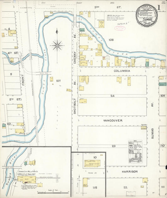 Sanborn Fire Insurance Map from Sumas, Whatcom County, Washington (1892), Sheet #0001 - Complete Map Set gallery image, historic Sanborn map, vintage wall art, Washington Washington