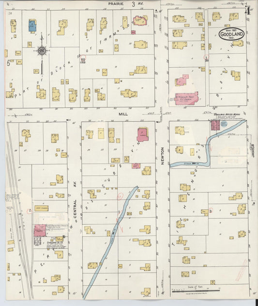 Sanborn Fire Insurance Map from Goodland, Newton County, Indiana (1933), Sheet #0004 - Historic Sanborn Fire Insurance Map Print, vintage old map wall art, antique decor, genealogy gift, Indiana Indiana map
