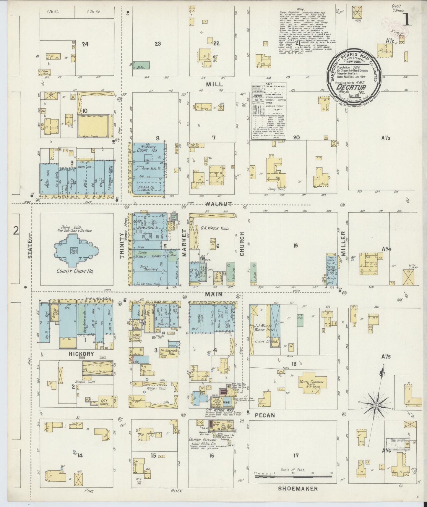 Sanborn Fire Insurance Map from Decatur, Wise County, Texas. (1896) – Historic Sanborn Fire Insurance Map Print