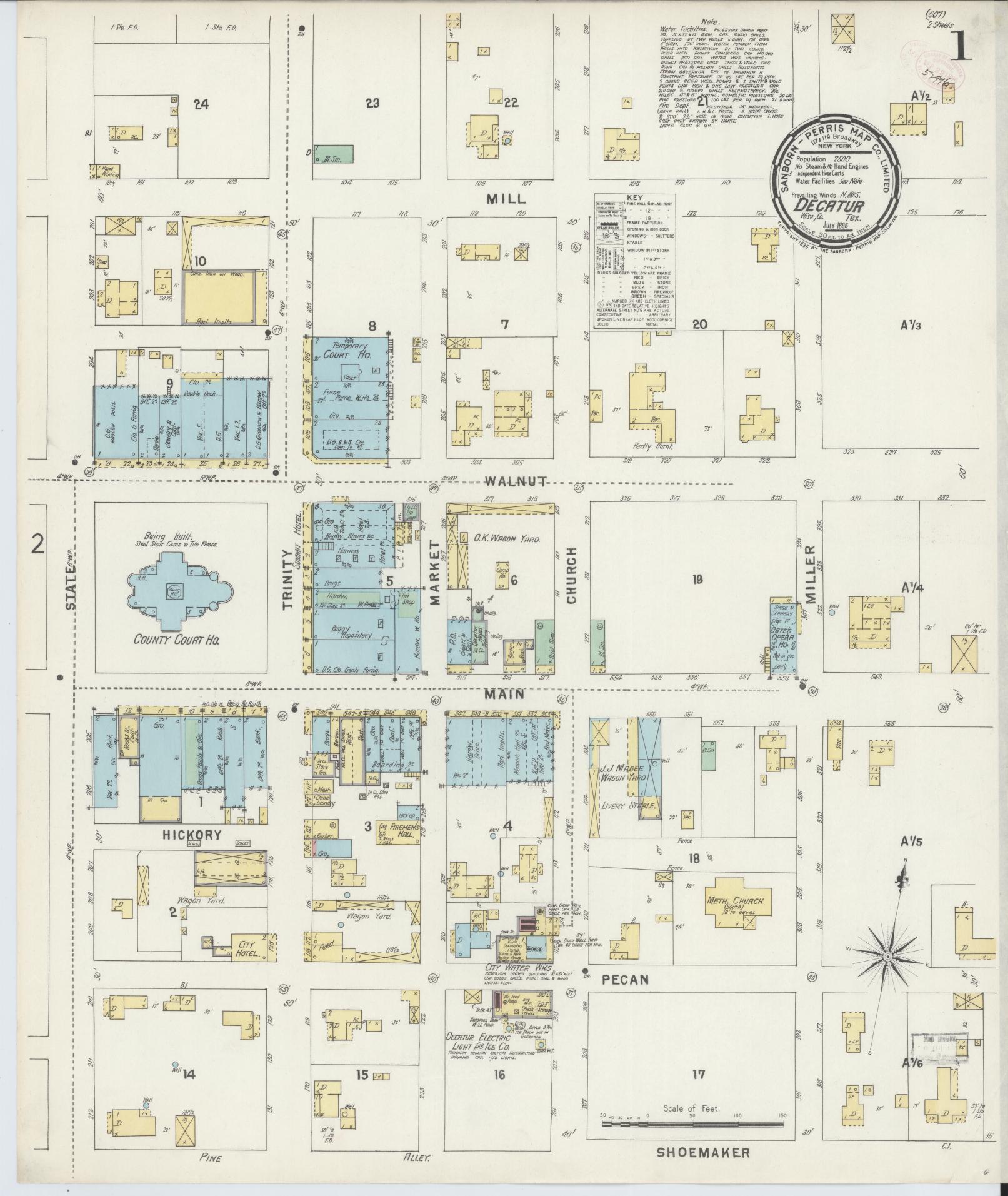 Sanborn Fire Insurance Map from Decatur, Wise County, Texas. (1896) – Historic Sanborn Fire Insurance Map Print