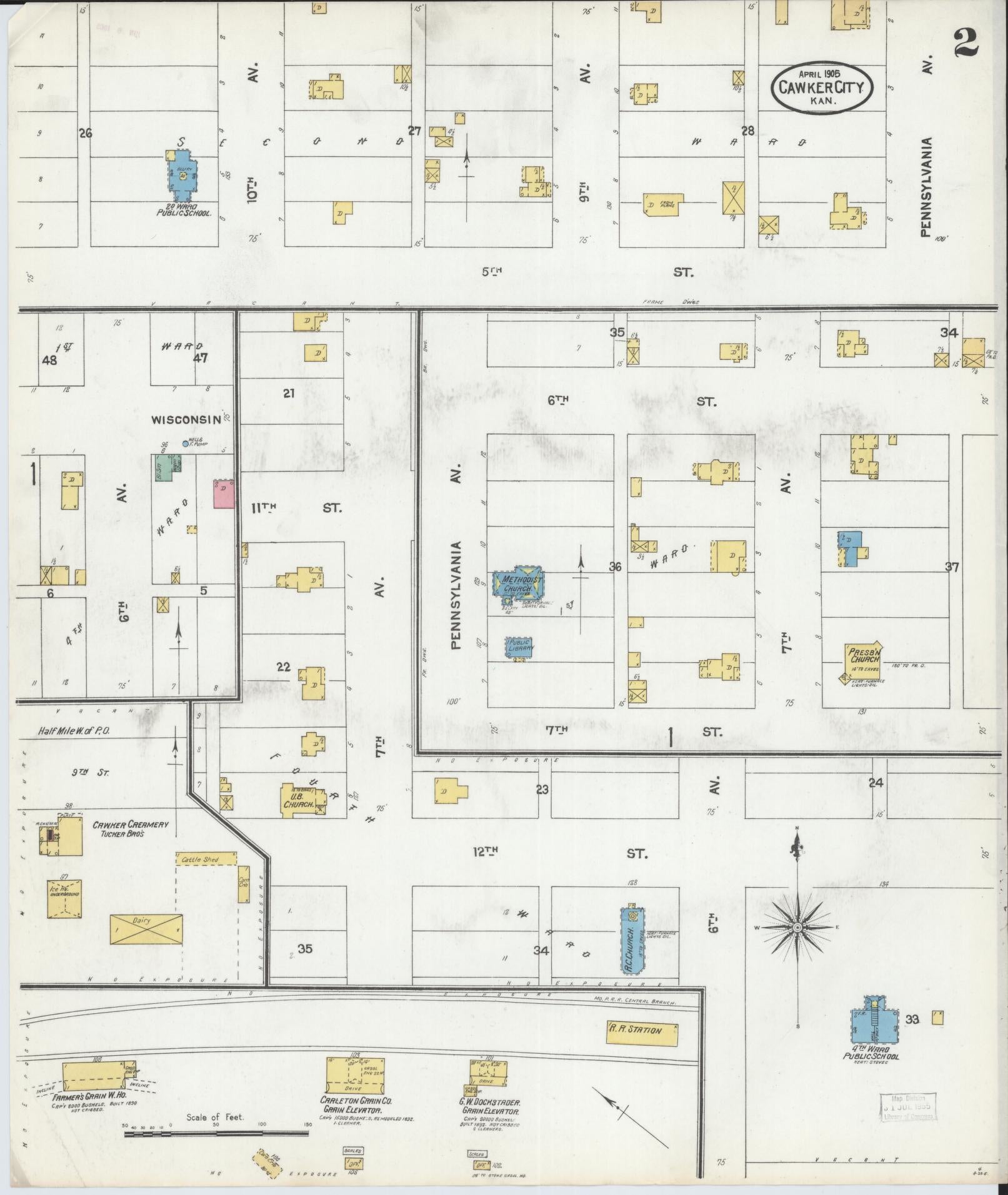 Sanborn Fire Insurance Map from Cawker City, Mitchell County, Kansas (1905), Sheet #0002 - Complete Map Set gallery image, historic Sanborn map, vintage wall art, Kansas Kansas
