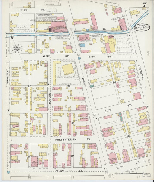 Sanborn Fire Insurance Map from Madison, Jefferson County, Indiana (1892), Sheet #0007 - Historic Sanborn Fire Insurance Map Print, vintage old map wall art, antique decor, genealogy gift, Indiana Indiana map
