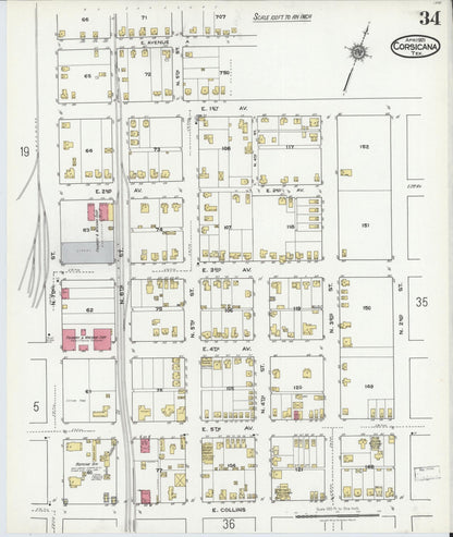 Sanborn Fire Insurance Map from Corsicana, Navarro County, Texas (1921), Sheet #0034 - Complete Map Set gallery image, historic Sanborn map, vintage wall art, Texas Texas