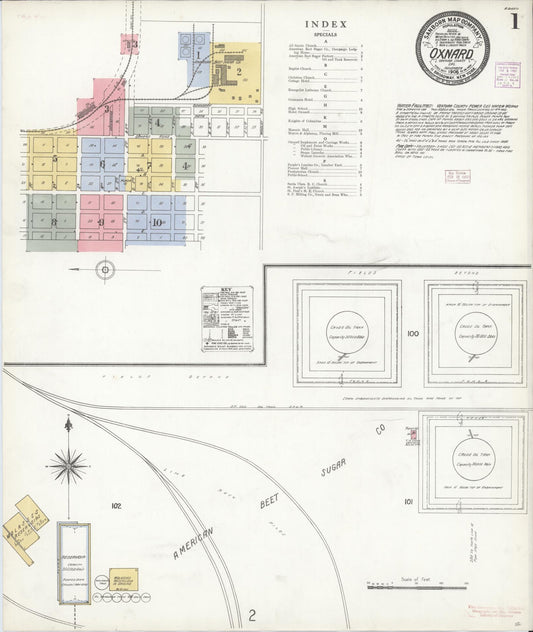 Sanborn Fire Insurance Map from Oxnard, Ventura County, California (1906), Sheet #0001 - Complete Map Set gallery image, historic Sanborn map, vintage wall art, California California
