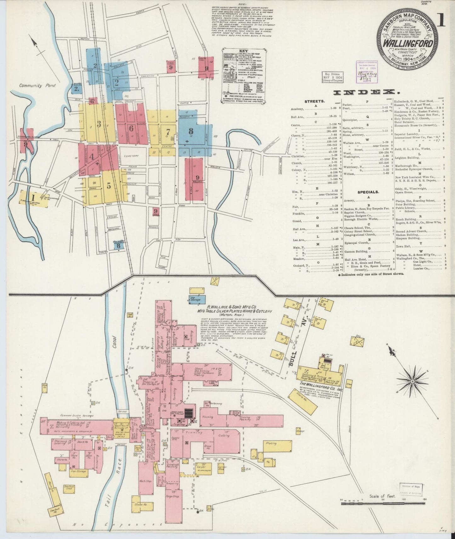 Sanborn Fire Insurance Map from Wallingford, New Haven County, Connecticut (1904), Sheet #0001 - Complete Map Set gallery image, historic Sanborn map, vintage wall art, Connecticut Connecticut