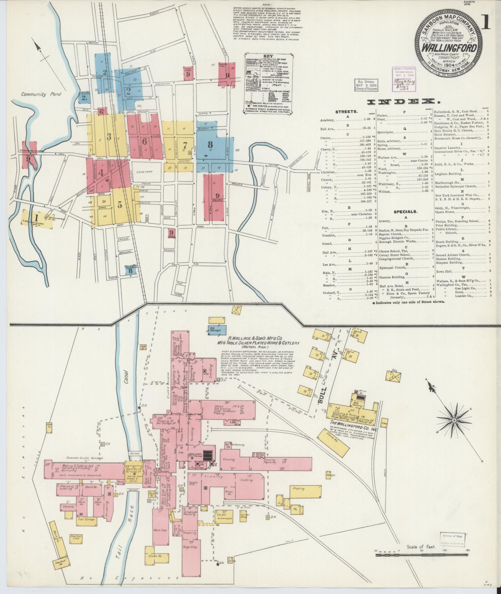 Sanborn Fire Insurance Map from Wallingford, New Haven County, Connecticut (1904), Sheet #0001 - Complete Map Set gallery image, historic Sanborn map, vintage wall art, Connecticut Connecticut