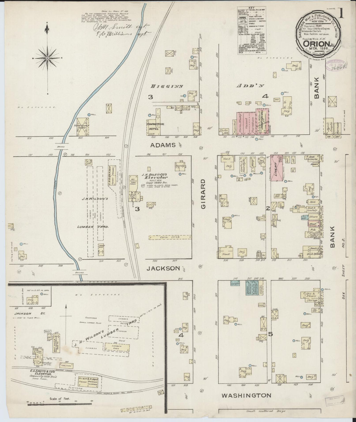 Sanborn Fire Insurance Map from Orion, Henry County, Illinois (1886), Sheet #0001 - Complete Map Set gallery image, historic Sanborn map, vintage wall art, Illinois Illinois