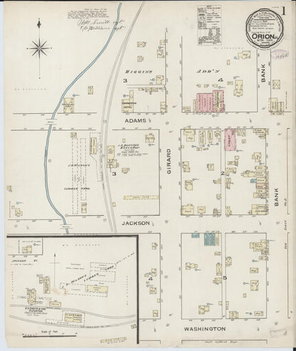 Sanborn Fire Insurance Map from Orion, Henry County, Illinois (1886), Sheet #0001 - Complete Map Set gallery image, historic Sanborn map, vintage wall art, Illinois Illinois