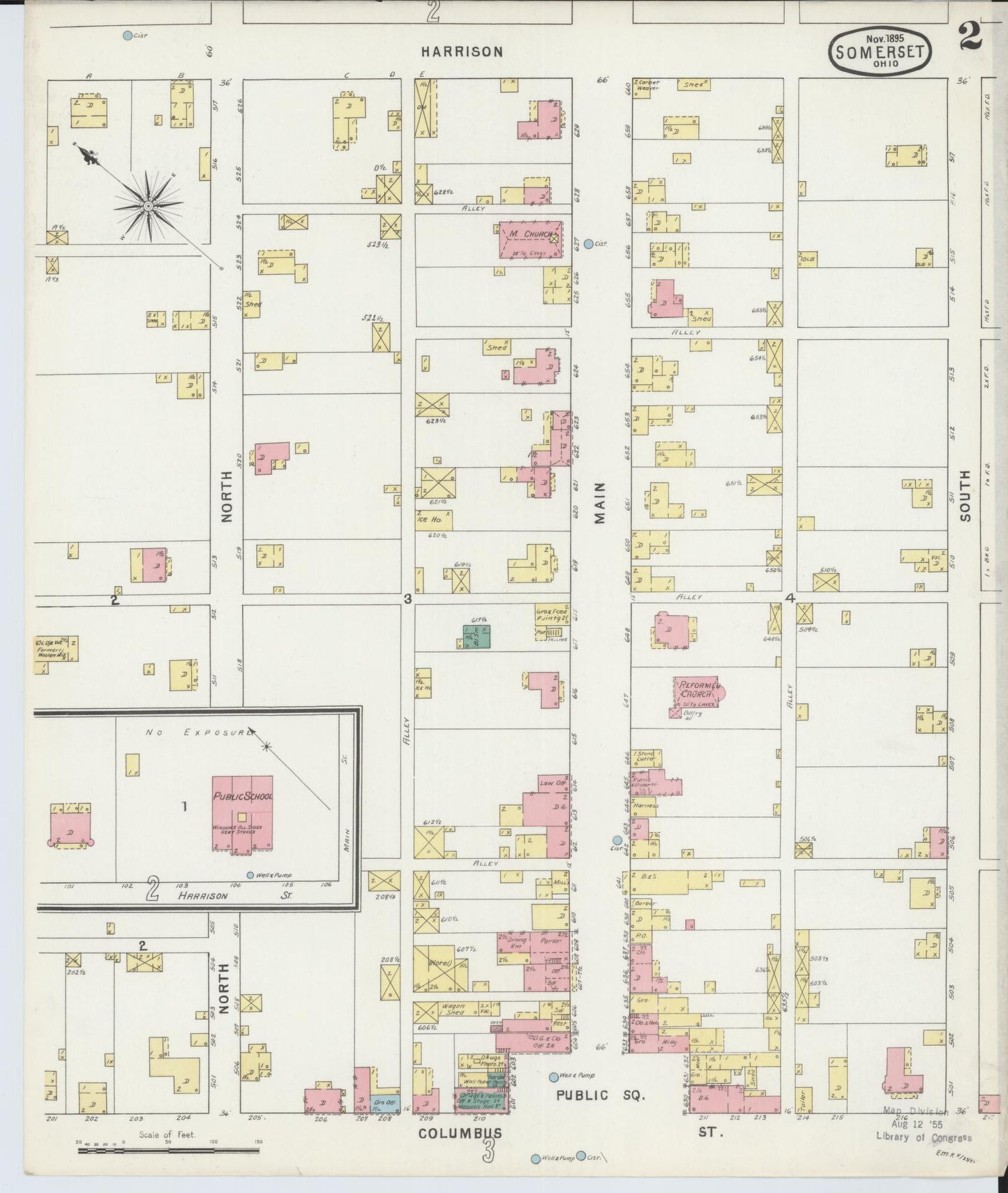 Sanborn Fire Insurance Map from Somerset, Perry County, Ohio (1895), Sheet #0002 - Historic Sanborn Fire Insurance Map Print, vintage old map wall art, antique decor, genealogy gift, Ohio Ohio map