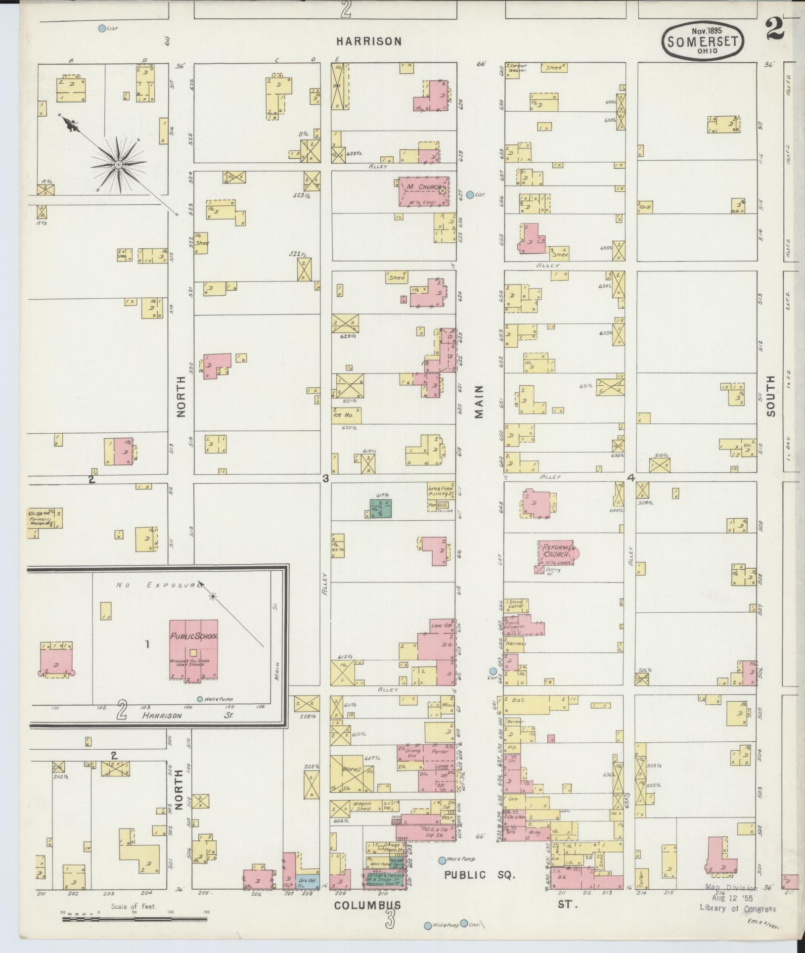 Sanborn Fire Insurance Map from Somerset, Perry County, Ohio (1895), Sheet #0002 - Historic Sanborn Fire Insurance Map Print, vintage old map wall art, antique decor, genealogy gift, Ohio Ohio map