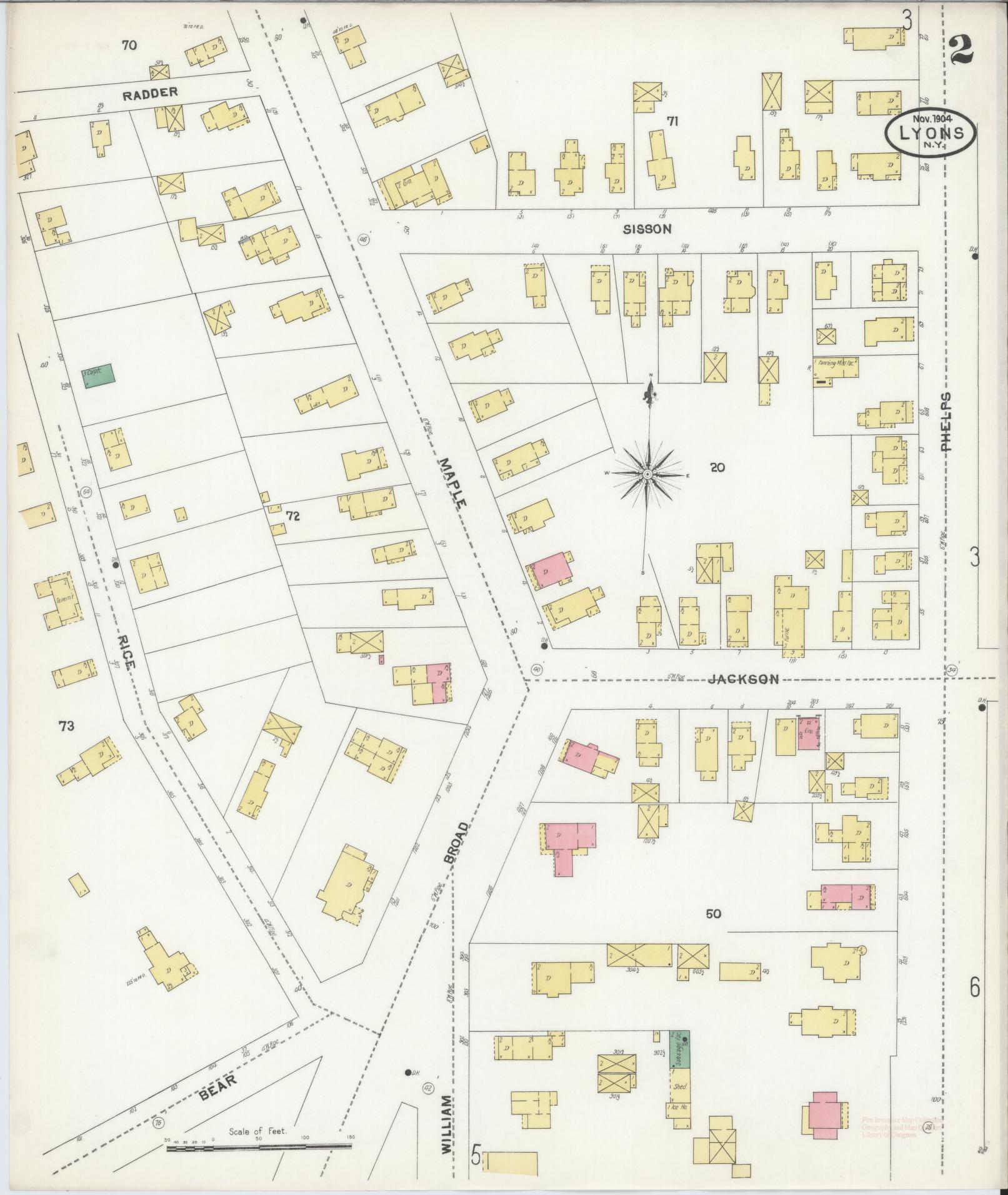 Sanborn Fire Insurance Map from Lyons, Wayne County, New York (1904), Sheet #0002 - Complete Map Set gallery image, historic Sanborn map, vintage wall art, New York New York