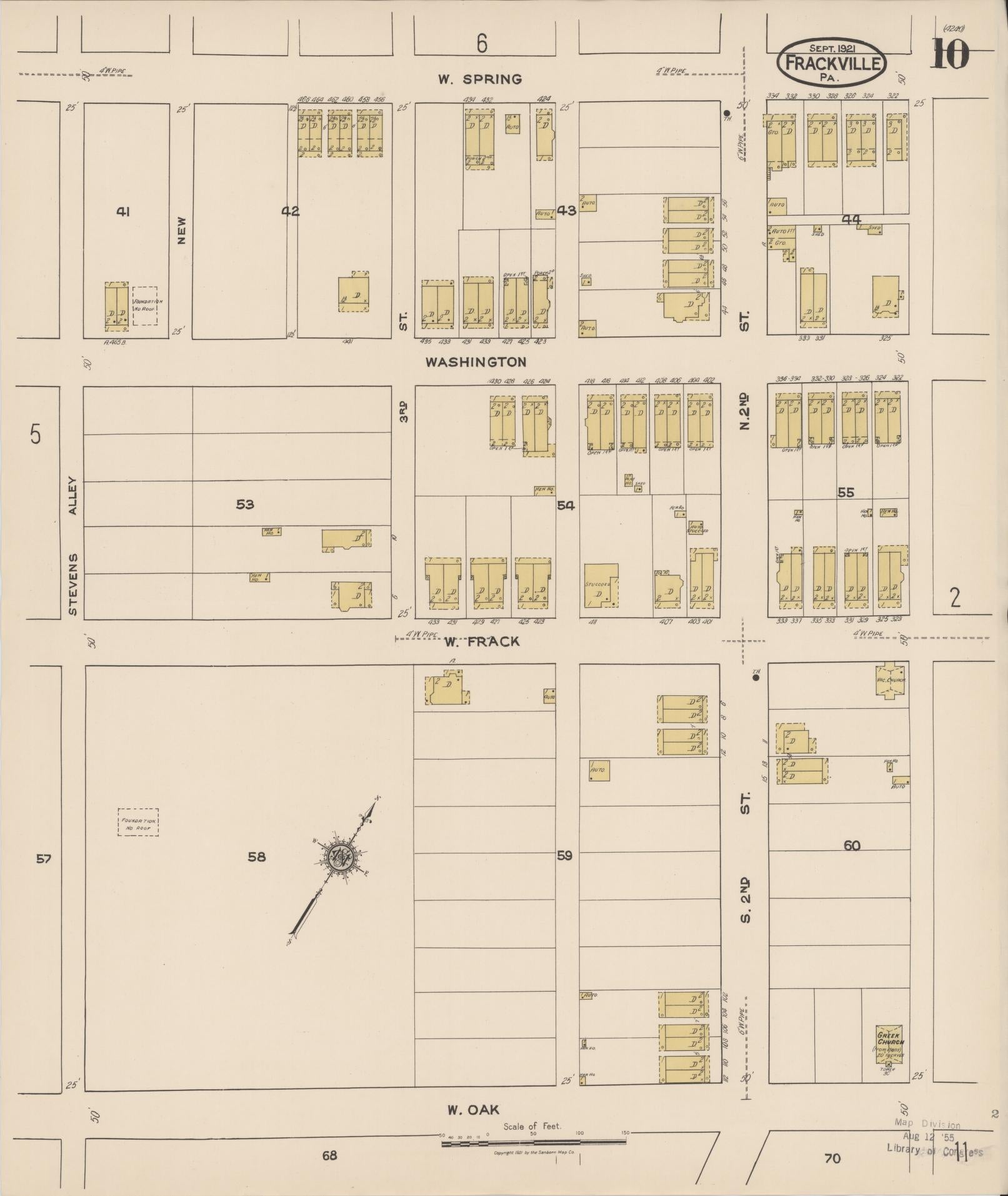 Sanborn Fire Insurance Map from Frackville, Schuylkill County, Pennsylvania (1921), Sheet #0010 - Historic Sanborn Fire Insurance Map Print, vintage old map wall art, antique decor, genealogy gift, Pennsylvania Pennsylvania map