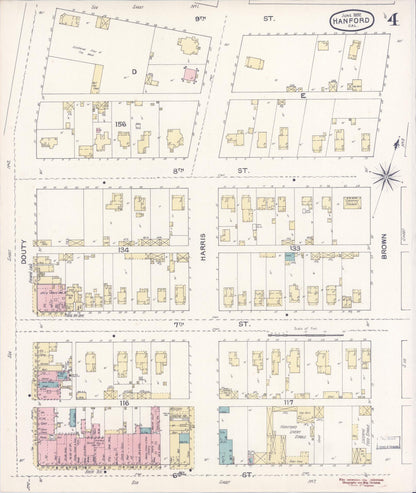 Sanborn Fire Insurance Map from Hanford, Kings County, California (1892), Sheet #0004 - Complete Map Set gallery image, historic Sanborn map, vintage wall art, California California