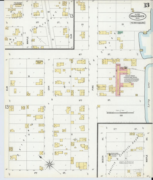 Sanborn Fire Insurance Map from Grand Haven, Ottawa County, Michigan (1899), Sheet #0013 - Historic Sanborn Fire Insurance Map Print, vintage old map wall art, antique decor, genealogy gift, Michigan Michigan map