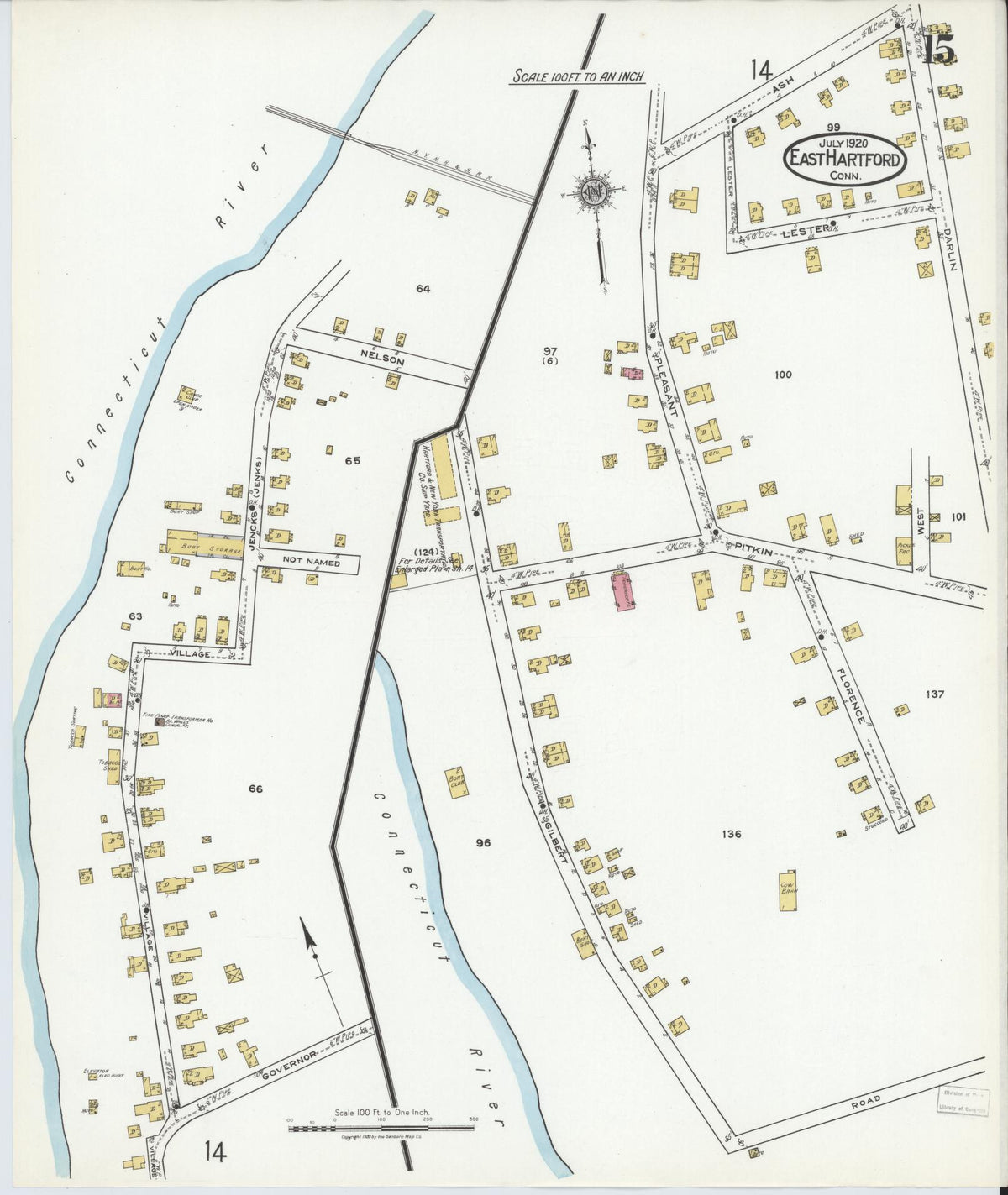 Sanborn Fire Insurance Map from East Hartford, Hartford County, Connecticut (1920), Sheet #0015 - Historic Sanborn Fire Insurance Map Print, vintage old map wall art, antique decor, genealogy gift, Connecticut Connecticut map