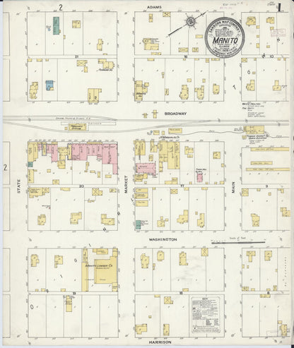 Sanborn Fire Insurance Map from Manito, Mason County, Illinois (1909), Sheet #0001 - Complete Map Set gallery image, historic Sanborn map, vintage wall art, Illinois Illinois
