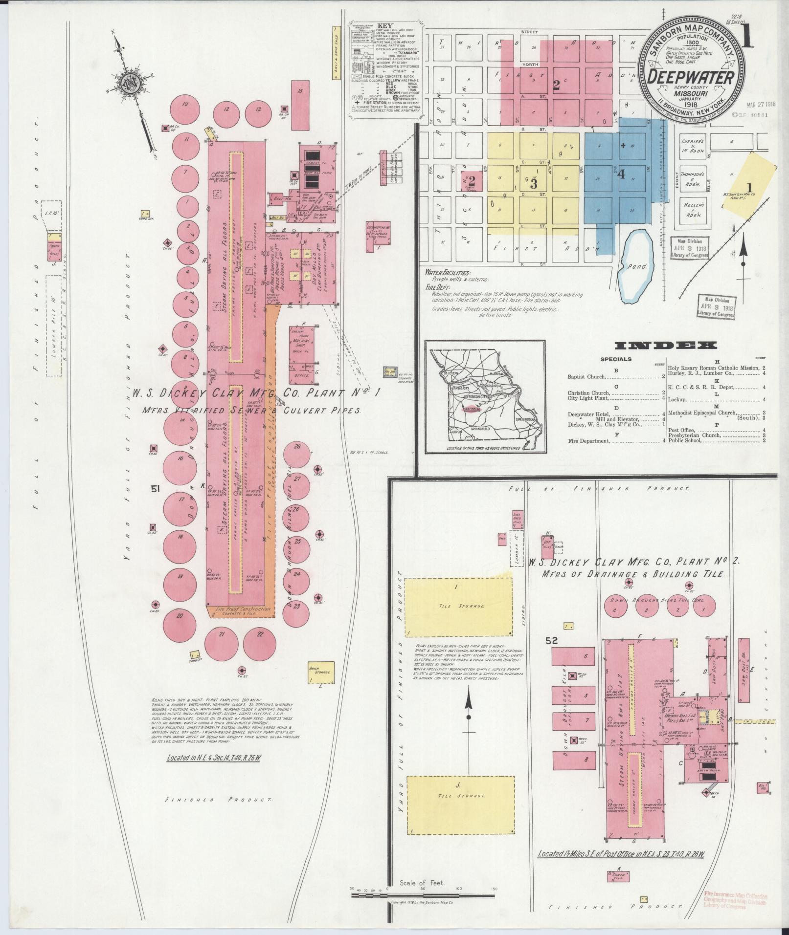 Sanborn Fire Insurance Map from Deepwater, Henry County, Missouri (1918), Sheet #0001 - Complete Map Set gallery image, historic Sanborn map, vintage wall art, Missouri Missouri