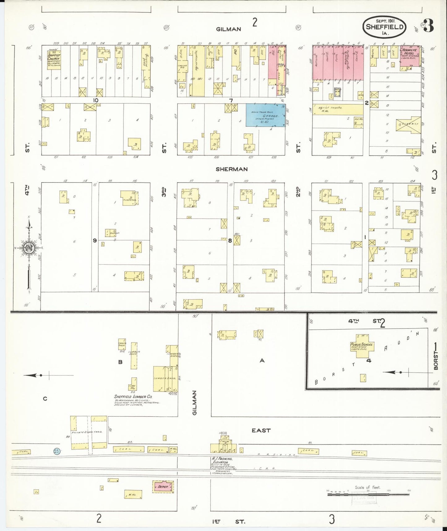 Sanborn Fire Insurance Map from Sheffield, Franklin County, Iowa (1911), Sheet #0003 - Historic Sanborn Fire Insurance Map Print, vintage old map wall art