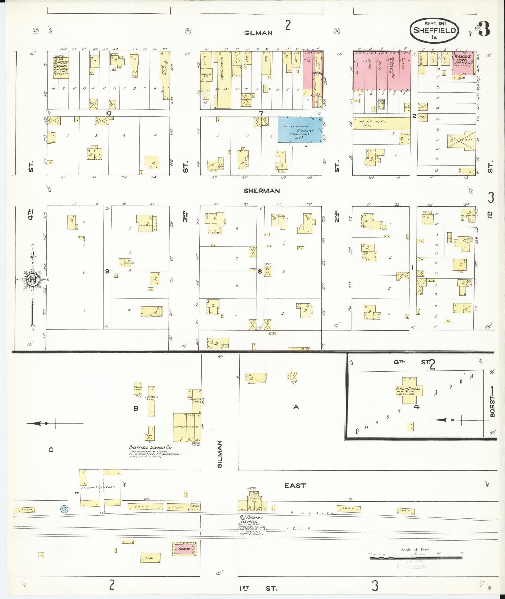 Sanborn Fire Insurance Map from Sheffield, Franklin County, Iowa (1911), Sheet #0003 - Historic Sanborn Fire Insurance Map Print, vintage old map wall art