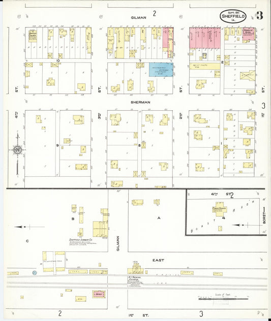 Sanborn Fire Insurance Map from Sheffield, Franklin County, Iowa (1911), Sheet #0003 - Historic Sanborn Fire Insurance Map Print, vintage old map wall art