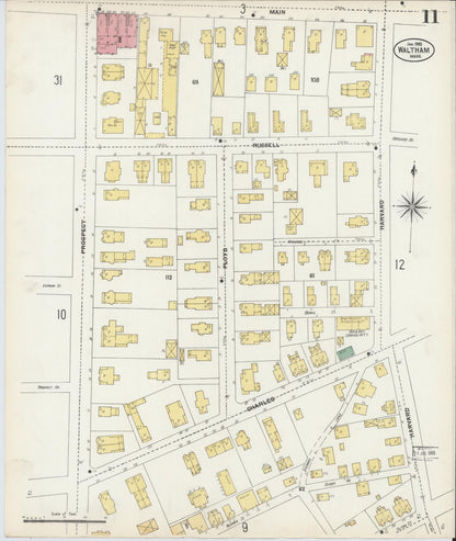 Sanborn Fire Insurance Map from Waltham, Middlesex County, Massachusetts (1903), Sheet #0011 - Complete Map Set gallery image, historic Sanborn map, vintage wall art, Massachusetts Massachusetts