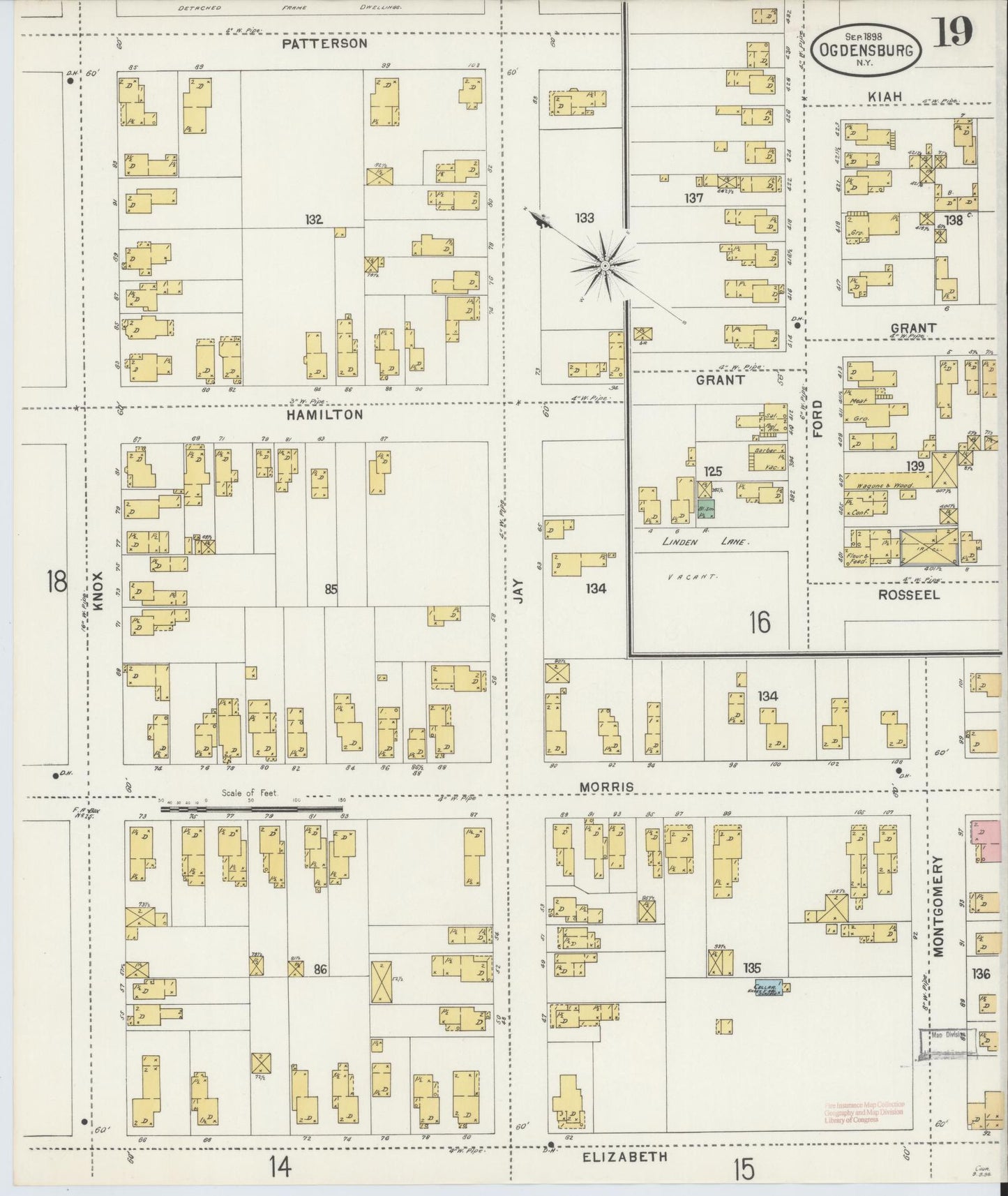 Sanborn Fire Insurance Map from Ogdensburg, St. Lawrence County, New York (1898), Sheet #0019 - Complete Map Set gallery image, historic Sanborn map, vintage wall art, New York New York
