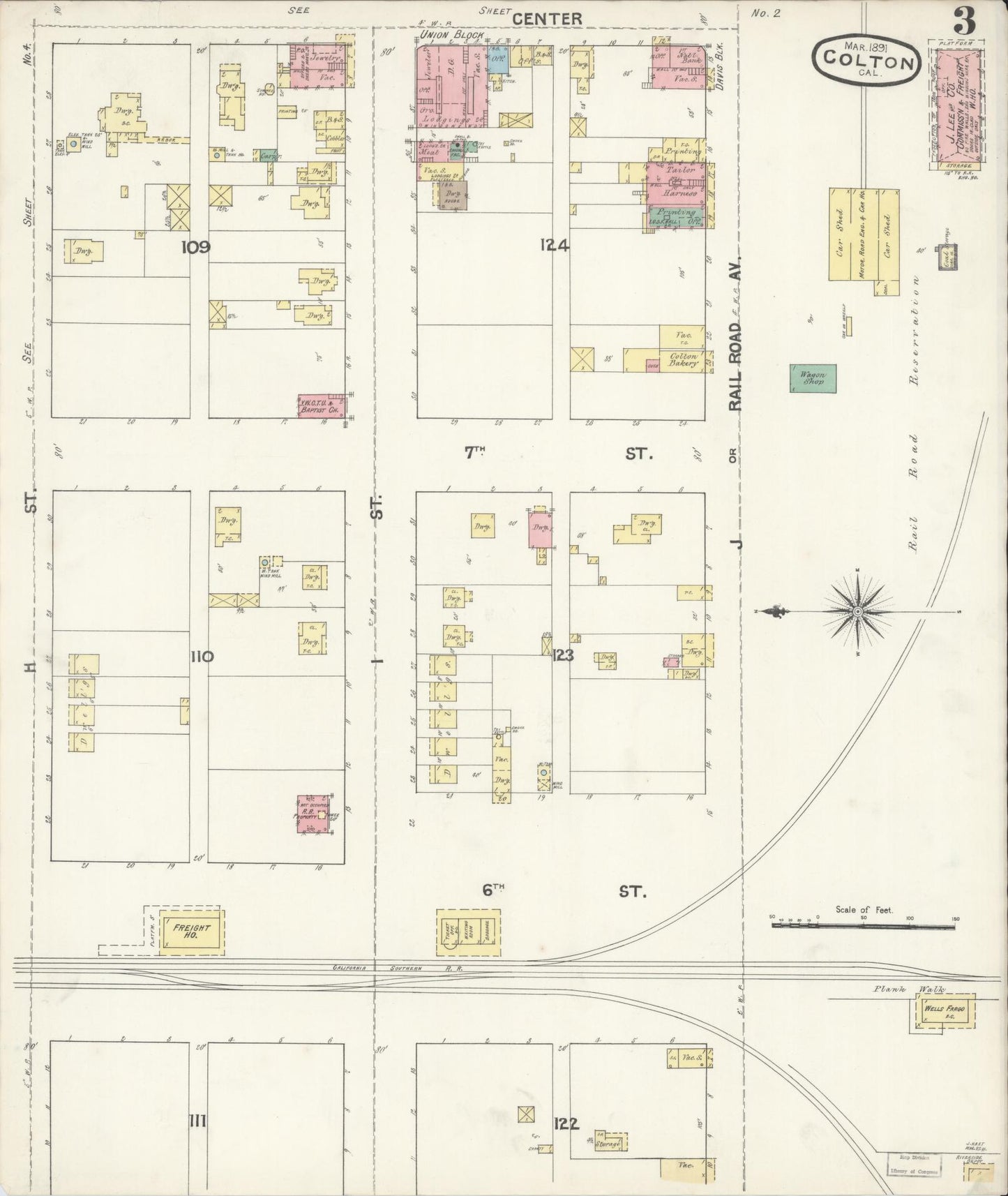 Sanborn Fire Insurance Map from Colton, San Bernardino County, California (1891), Sheet #0003 - Complete Map Set gallery image, historic Sanborn map, vintage wall art, California California