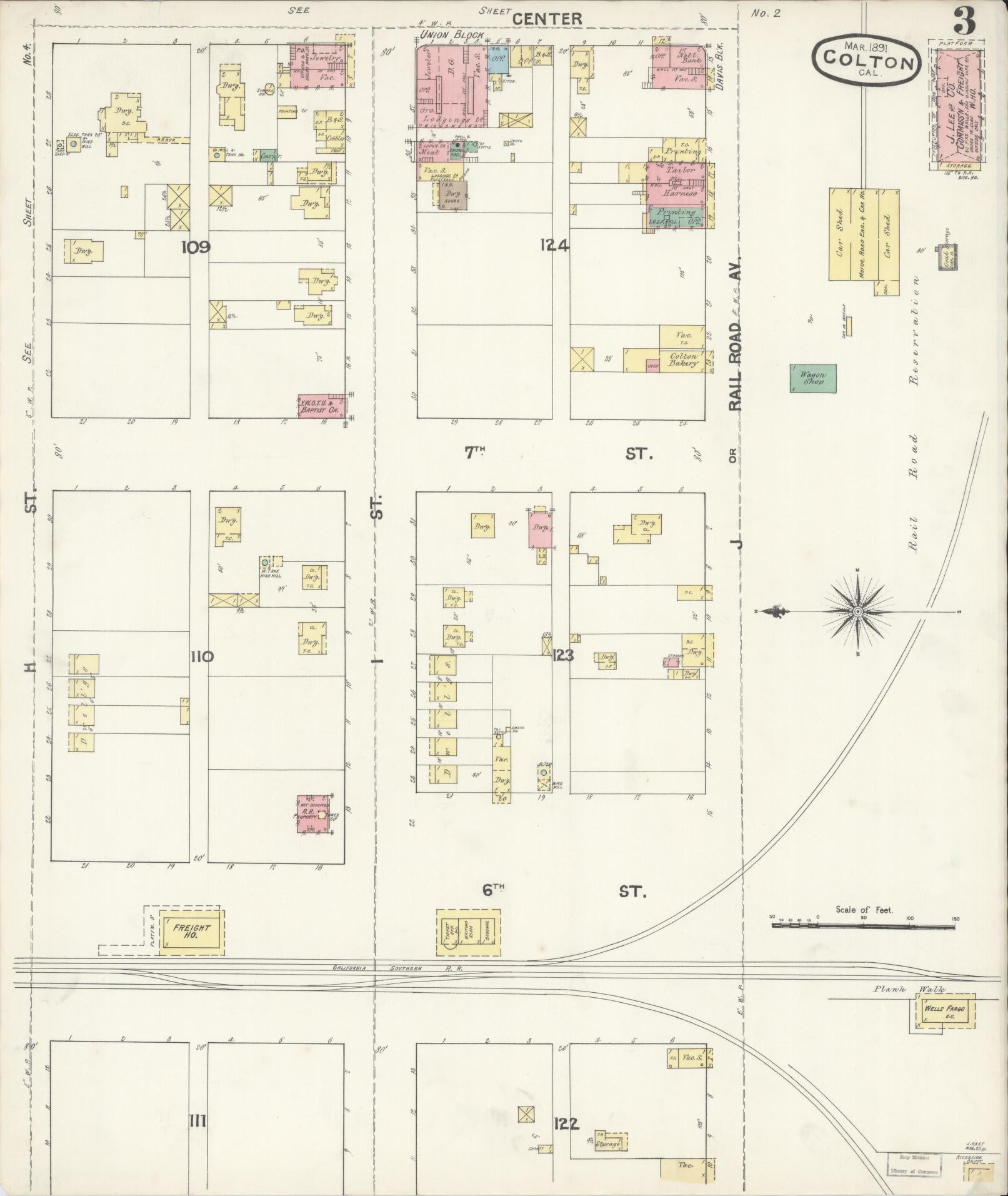 Sanborn Fire Insurance Map from Colton, San Bernardino County, California (1891), Sheet #0003 - Complete Map Set gallery image, historic Sanborn map, vintage wall art, California California