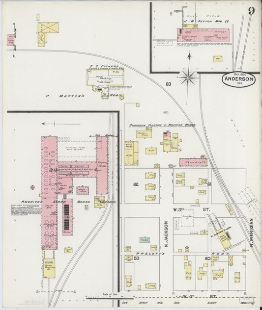 Sanborn Fire Insurance Map from Anderson, Madison County, Indiana (1890), Sheet #0009 - Historic Sanborn Fire Insurance Map Print, vintage old map wall art, antique decor, genealogy gift, Indiana Indiana map