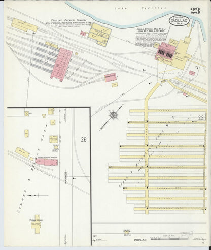 Sanborn Fire Insurance Map from Cadillac, Wexford County, Michigan (1914), Sheet #0023 - Complete Map Set gallery image, historic Sanborn map, vintage wall art, Michigan Michigan