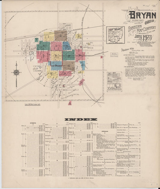 Sanborn Fire Insurance Map from Bryan, Williams County, Ohio (1923), Sheet #0001 - Historic Sanborn Fire Insurance Map Print, vintage old map wall art, antique decor, genealogy gift, Ohio Ohio map