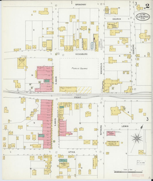 Sanborn Fire Insurance Map from Edwards, Hinds County, Mississippi (1904), Sheet #0002 - Historic Sanborn Fire Insurance Map Print, vintage old map wall art, antique decor, genealogy gift, Mississippi Mississippi map