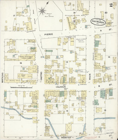 Sanborn Fire Insurance Map from Hayward, Alameda County, California (1888), Sheet #0002 - Complete Map Set gallery image, historic Sanborn map, vintage wall art, California California