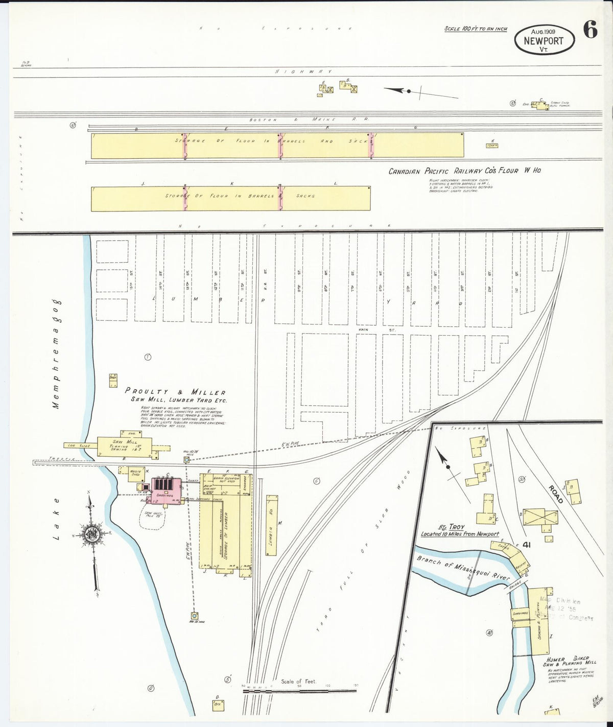 Sanborn Fire Insurance Map from Newport, Orleans County, Vermont (1909), Sheet #0006 - Complete Map Set gallery image, historic Sanborn map, vintage wall art, Vermont Vermont