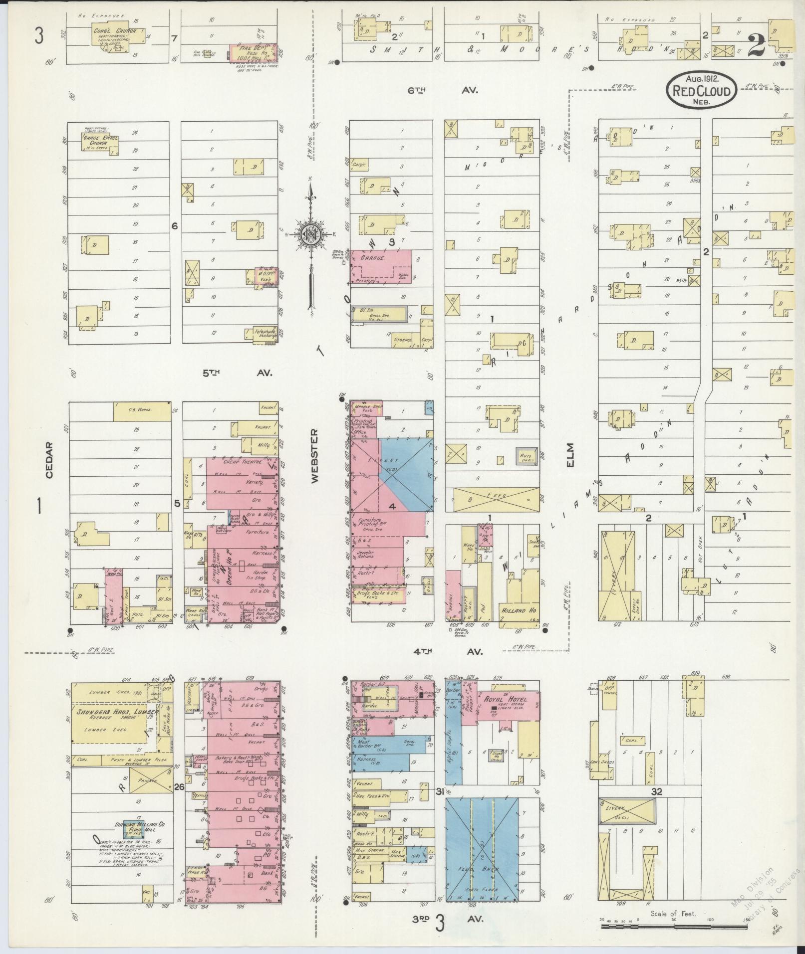 Sanborn Fire Insurance Map from Red Cloud, Webster County, Nebraska (1912), Sheet #0002 - Complete Map Set gallery image, historic Sanborn map, vintage wall art, Nebraska Nebraska