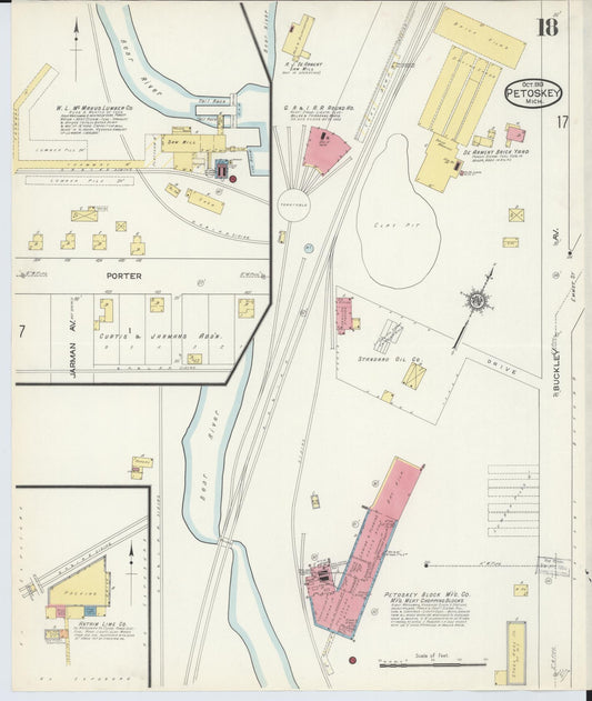 Sanborn Fire Insurance Map from Petoskey, Emmet County, Michigan (1913), Sheet #0018 - Historic Sanborn Fire Insurance Map Print, vintage old map wall art, antique decor, genealogy gift, Michigan Michigan map