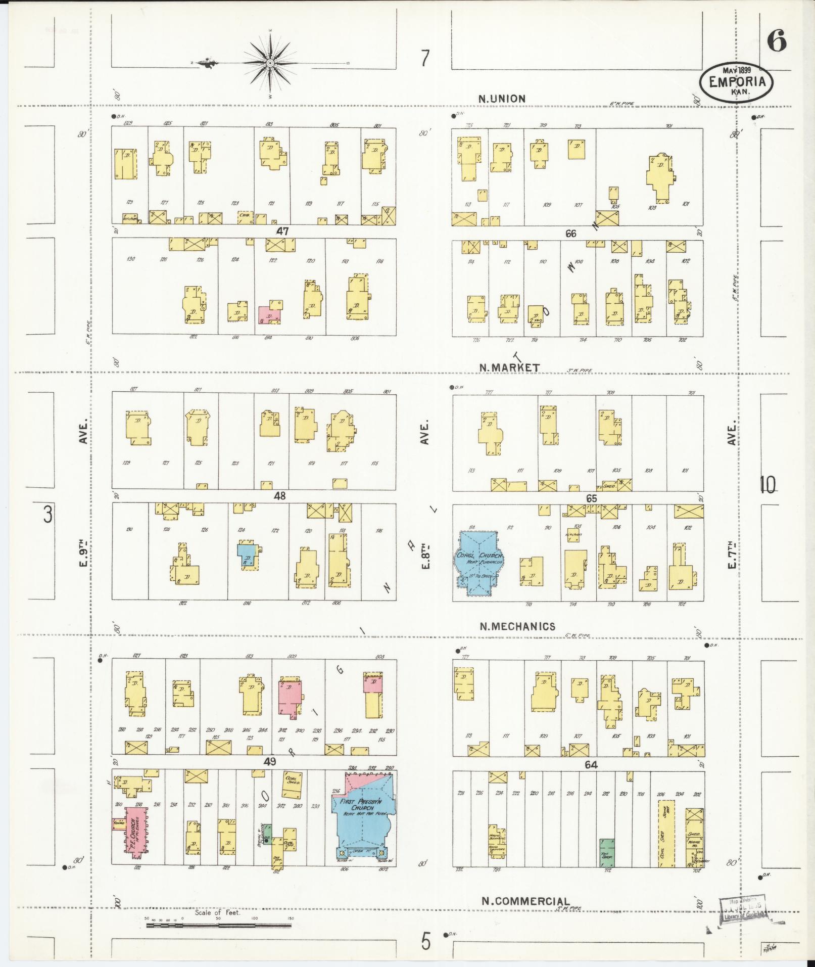 Sanborn Fire Insurance Map from Emporia, Lyon County, Kansas (1899), Sheet #0006 - Complete Map Set gallery image, historic Sanborn map, vintage wall art, Kansas Kansas