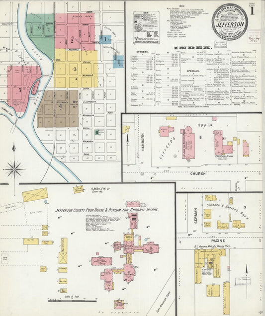 Sanborn Fire Insurance Map from Jefferson, Jefferson County, Wisconsin (1904), Sheet #0001 - Historic Sanborn Fire Insurance Map Print, vintage old map wall art, antique decor, genealogy gift, Wisconsin Wisconsin map