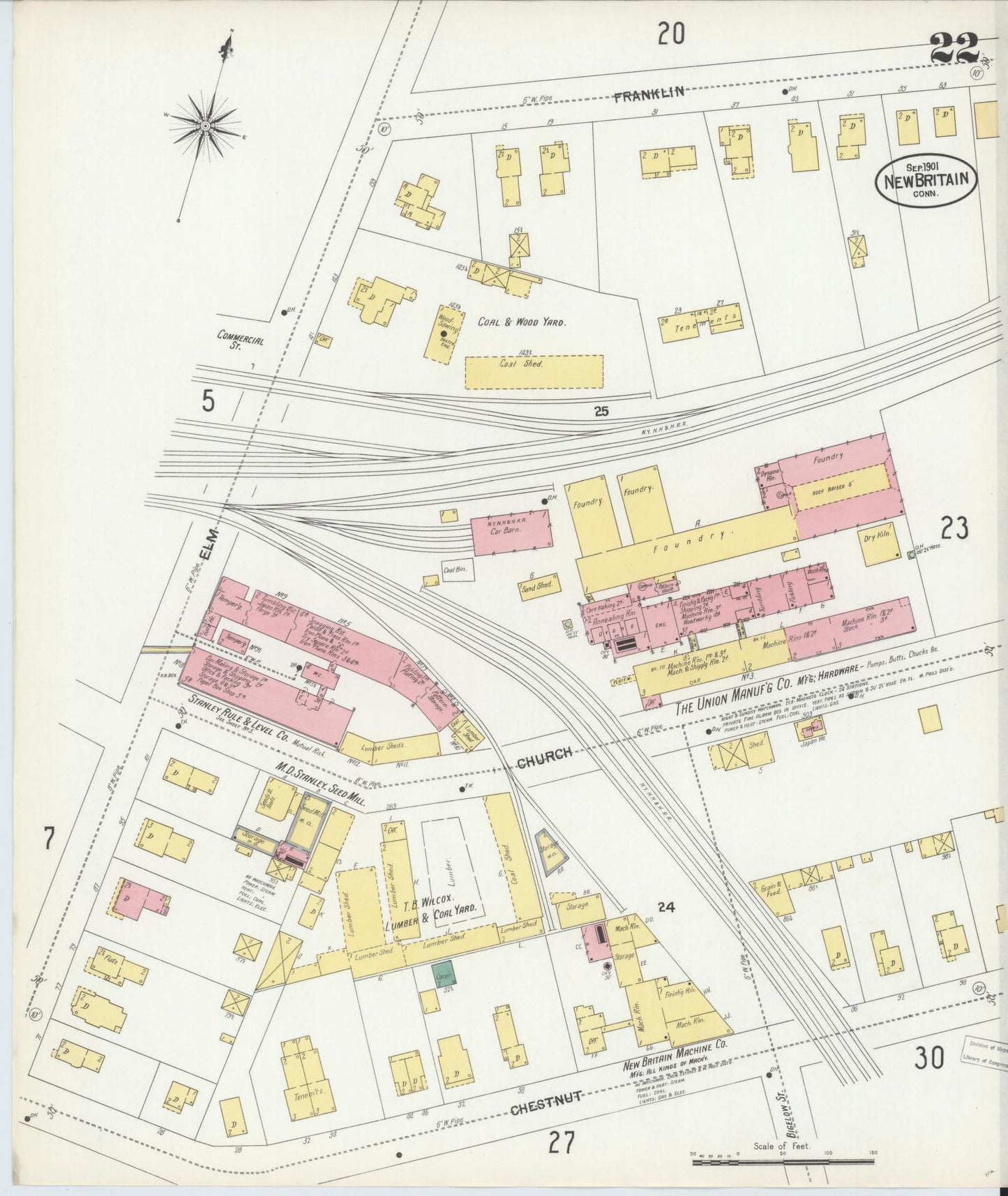 Sanborn Fire Insurance Map from New Britain, Hartford County, Connecticut (1901), Sheet #0022 - Complete Map Set gallery image, historic Sanborn map, vintage wall art, Connecticut Connecticut