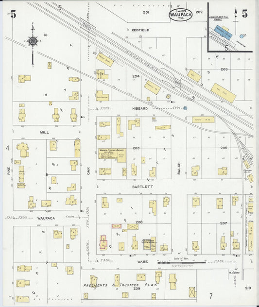Sanborn Fire Insurance Map from Waupaca, Waupaca County, Wisconsin (1924), Sheet #0005 - Historic Sanborn Fire Insurance Map Print, vintage old map wall art, antique decor, genealogy gift, Wisconsin Wisconsin map