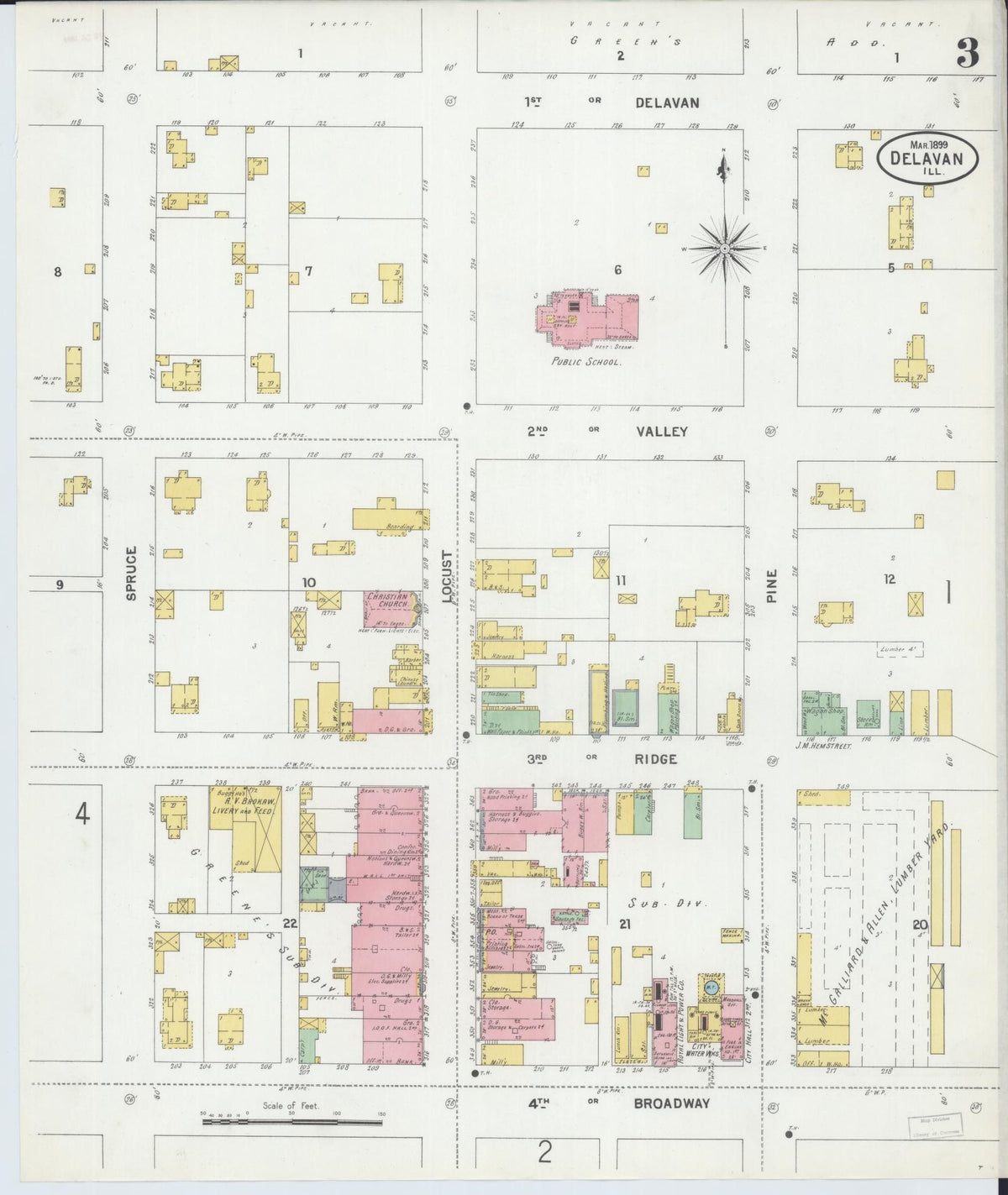 Sanborn Fire Insurance Map from Delavan, Tazewell County, Illinois (1899), Sheet #0003 - Complete Map Set gallery image, historic Sanborn map, vintage wall art, Illinois Illinois