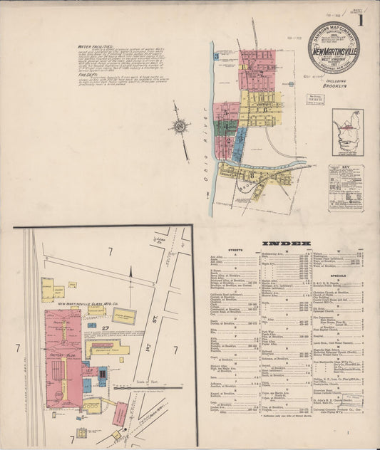 Sanborn Fire Insurance Map from New Martinsville, Wetzel County, West Virginia (1921), Sheet #0001 - Historic Sanborn Fire Insurance Map Print, vintage old map wall art, antique decor, genealogy gift, West Virginia West Virginia map