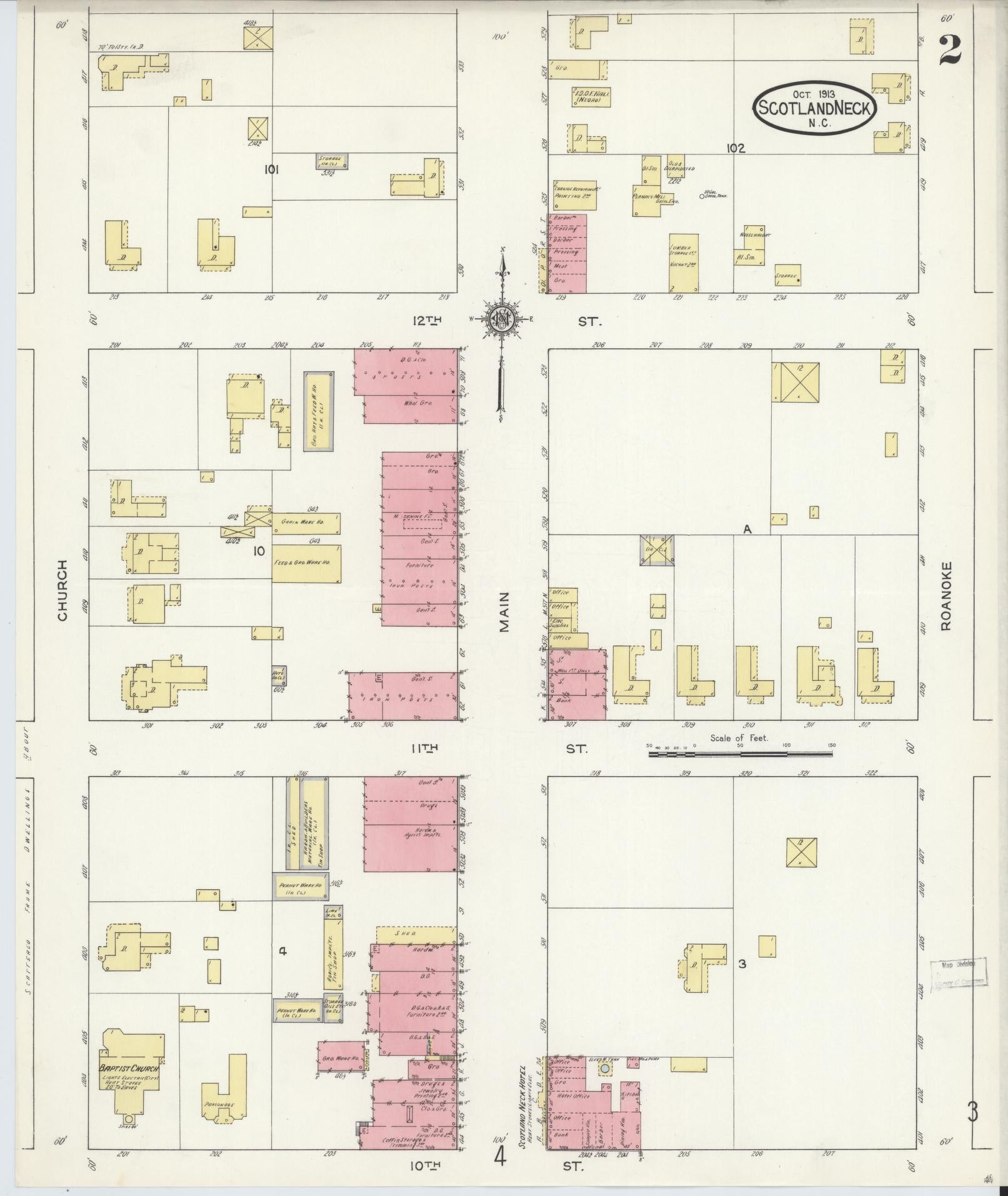 Sanborn Fire Insurance Map from Scotland Neck, Halifax County, North Carolina (1913), Sheet #0002 - Historic Sanborn Fire Insurance Map Print, vintage old map wall art, antique decor, genealogy gift, North Carolina North Carolina map