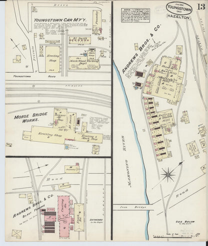 Sanborn Fire Insurance Map from Youngstown, Mahoning County, Ohio (1884), Sheet #0013 - Historic Sanborn Fire Insurance Map Print, vintage old map wall art, antique decor, genealogy gift, Ohio Ohio map